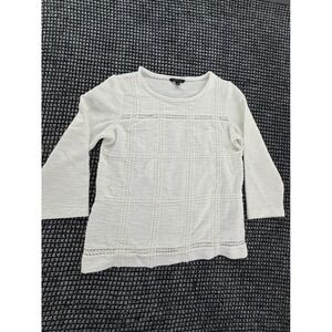 Banana Republic Womens White Eyelet Lace Grid Knit Top 3/4 Sleeve Size M